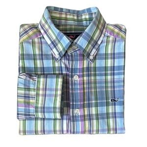 Vineyard Vines Slim Fit Whale Dress Shirt Casual Plaid‎ Long Sleeve Mens Sz XS
